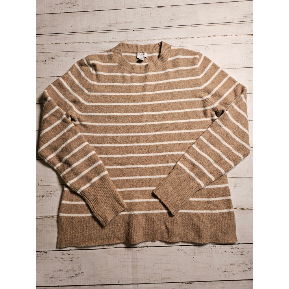 J.‎ Crew Extra-Soft Striped Crewneck Sweater Tan White Wool Blend Medium